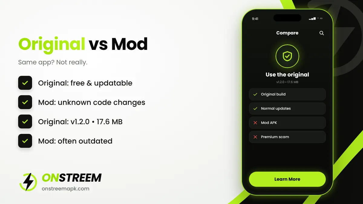 OnStream original APK vs mod APK comparison